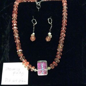 STRAWBERRY QUARTZ NECKLACE W/ EARRINGS